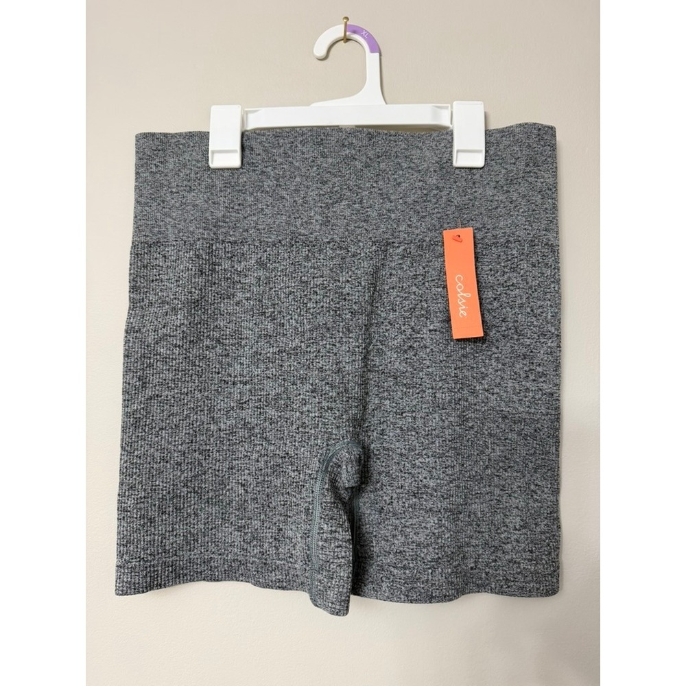Colsie Bike Shorts Women XL Gray Heathered Ribbed High Waisted NWT